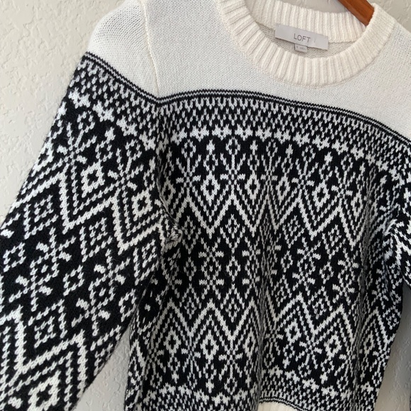 Loft Fair Isle Sweater Black & White Size Small - Picture 3 of 5
